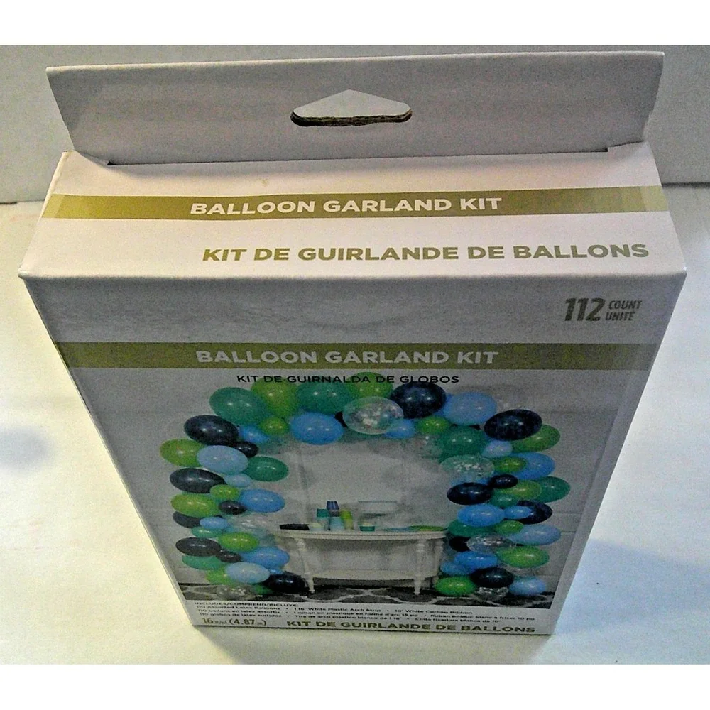 112 Piece‎ BALLOON GARLAND KIT - Blue, Green, Clear - w/Arch Strip & Ribbon